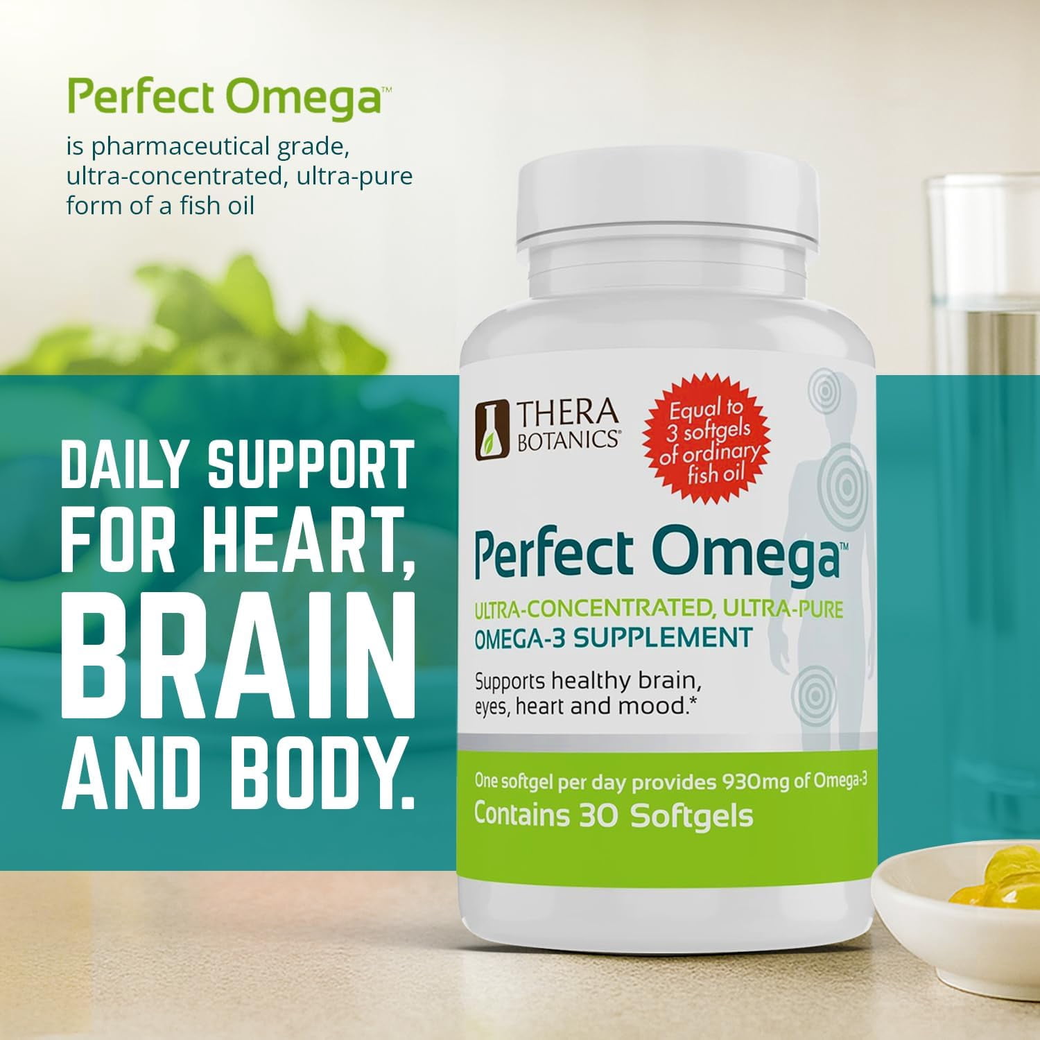 Perfect Omega Fish Oil Supplement by Therabotanics - EPA & DHA - High Absorption, Concentrated Omega 3 for Cardiovascular / Heart, Brain, Eye, & Metabolic Health. 30 Alaskan Fish Oil Softgels