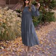 thumbnail image 5 of OKBOP Pearl Dress-Slip Dress Fashion Casual Solid Round-Neck High Waist Long Sleeve Mid Calf Dress Sundress Summer Clearance, 5 of 8