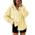 thumbnail image 2 of ClodeEU Women's Hooded Striped Button Down Long Sleeve Shirt ,Casual Loose Blouses Jackets Yellow-Striped,Women's Plus S, 2 of 5