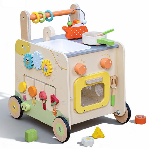 Baby Walker Leeshyah de madera 3 en 1 con juguete de cocina simulado