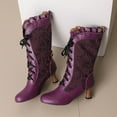 thumbnail image 4 of Victoria Boots for Women Halloween Christmas Party Mid Calf Booties Round Toe Lace up Vintage Punk Dress Pump Boots, 4 of 6