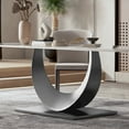 thumbnail image 3 of POVISON 87"Modern Minimalist White Dining Table for 8, with Rectangular Sintered Stone Tabletop, Crescent Moon Shape, Carbon Steel Base, 3 of 9