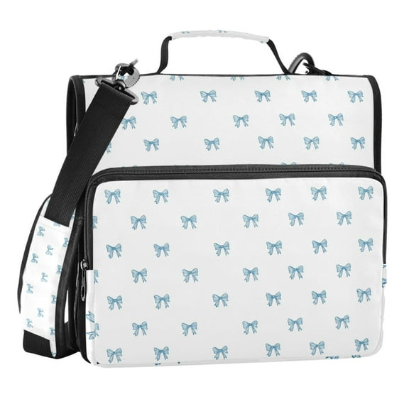 Zipper Binder Light Blue Bow 1.5 Inch Binder Folder Bag with Shoulder Strap and Handle