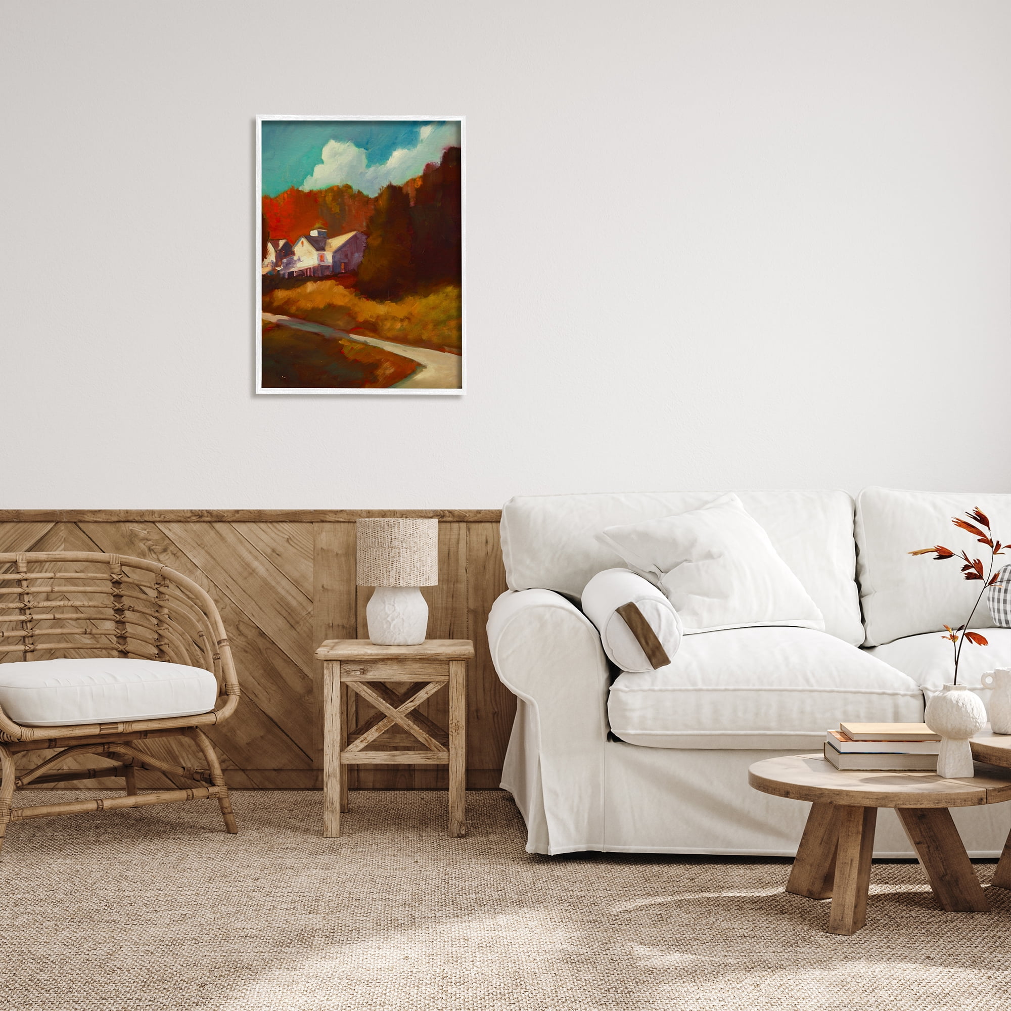 Stupell Industries Autumn Foliage Landscape Nature Painting White Framed Art Print Wall Art, 24 x 30