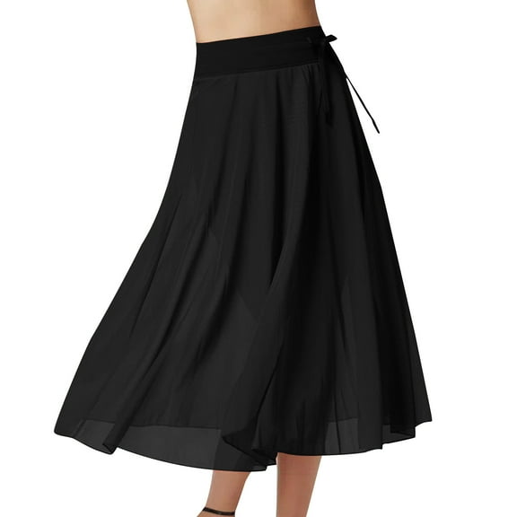Lovskoo Women's Tulle Skirts Midi Elastic High Waist Pleated Mesh Flowy A-Line Party Long Tutu Skirts Black