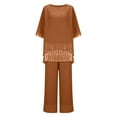 thumbnail image 4 of lcziwo Sales Prime, Women's Mother of The Bride Pant Suits 2 Piece Sets Casaul Chiffon Sequin Short Sleeve Tshirts and Flowy Wide Leg Capri Pants Wedding Guest Evening Party Gowns Brown XL, 4 of 7