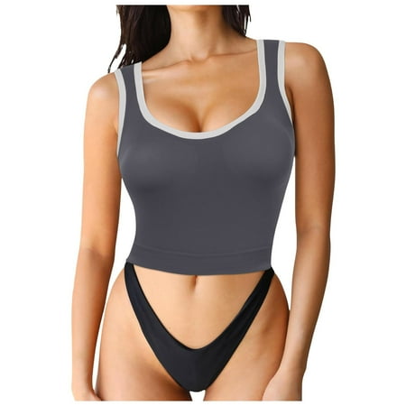 Durtebeua Women Sweetheart Neckline Longline Sports Bra Padded Basic Workout Crop Tank Top Grey One Size