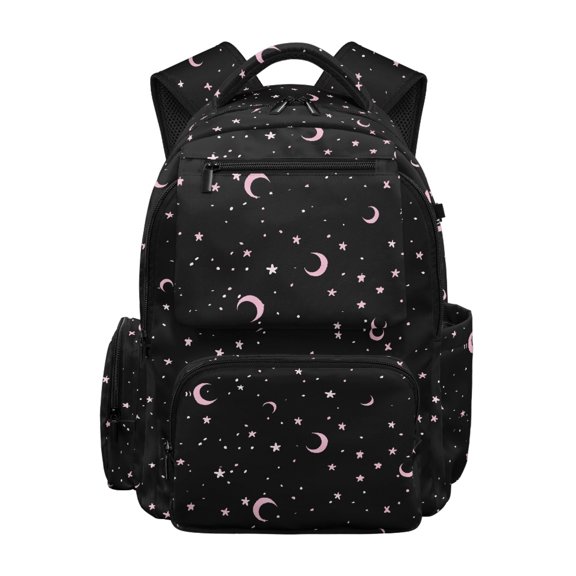 FUIALDOLG Star Moon Backpack with Front Pocket Lightweight Daypack, Large Capacity 17 Inch Kids School Bag for Middle School Travel Daily Commute