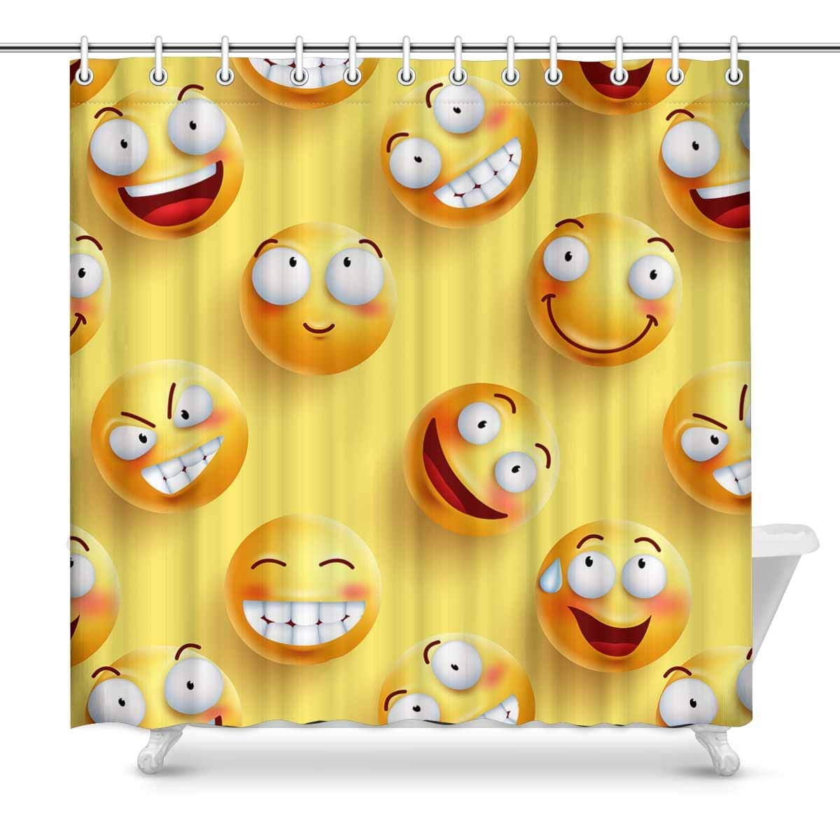 ARTJIA Smileys Happy Faces Shower Curtain, Emoji Facial Expressions