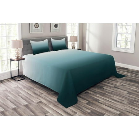 Seashore Themed Bedspreads Ombre Bedspread Set, Vertical Change Themed Illustration with Teal Shades Darkening Design, Decorative Quilted Coverlet Set with Pillow Shams Included, Teal Pale Blue and White, by Ambesonne ()