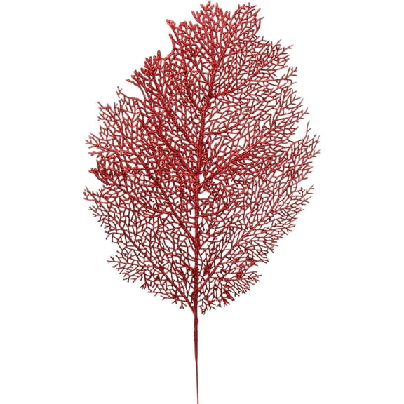 25" Red Glitter Mesh Leaf Stems, Artificial Sparkling Leaf Sprays for Holiday, Christmas, Event & Floral Arrangements