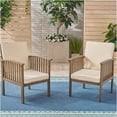 thumbnail image 5 of JERFIT Outdoor Acacia Wood Club Chairs Set of 2, Waterproof Patio Lounge Seating with Gray Wood Frame and Cream Cushions for Garden, Poolside, 5 of 10