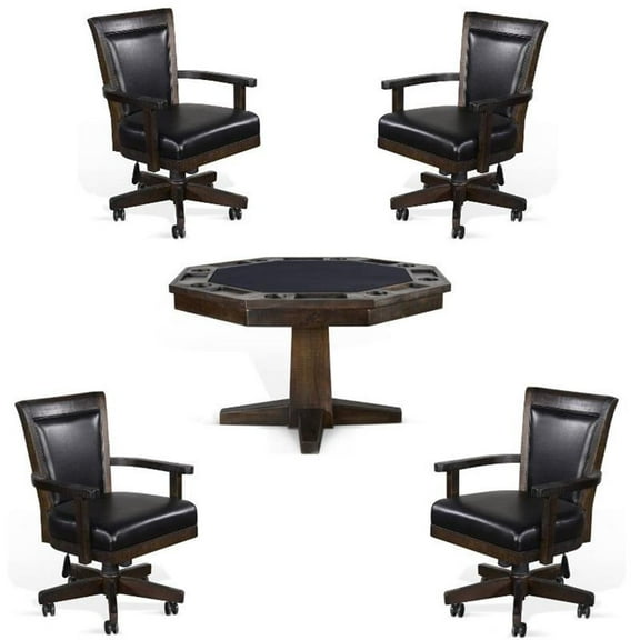 Home Square Game and Dining Table Set with Gaming Table and 4 Chairs in Tobacco