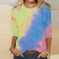 thumbnail image 2 of Jinhomg 3/4 Length Sleeve Tunic Tops for Women 2025 Trendy Tie Dye Print Crew Neck Tees Loose Comfy Going Out Wear Casual Pullovers Seasonal Sale Blue XXXL, 2 of 6