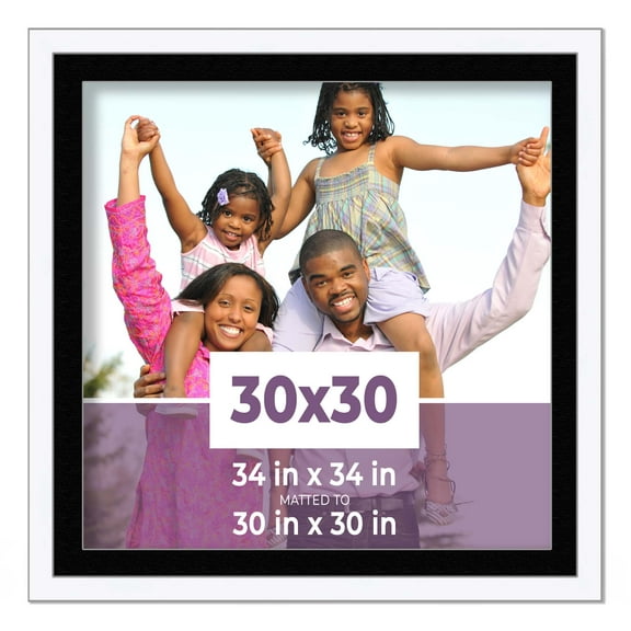 30x30 Frame White With Black Picture Mat For 30x30 Photo - White 34x34 Frame To Display Print or