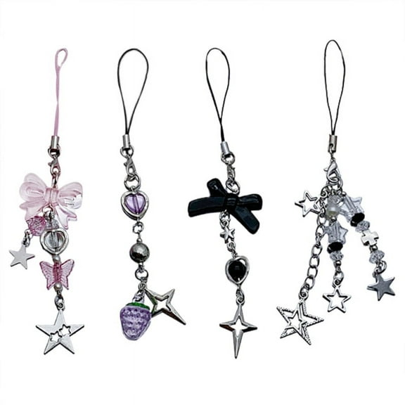 SIEYIO 4Pcs Cute Bowknot Star Phone Charm Straps Car Keys Hanging Pendants Sweet Bag Decoration Lanyard Purse Accessories