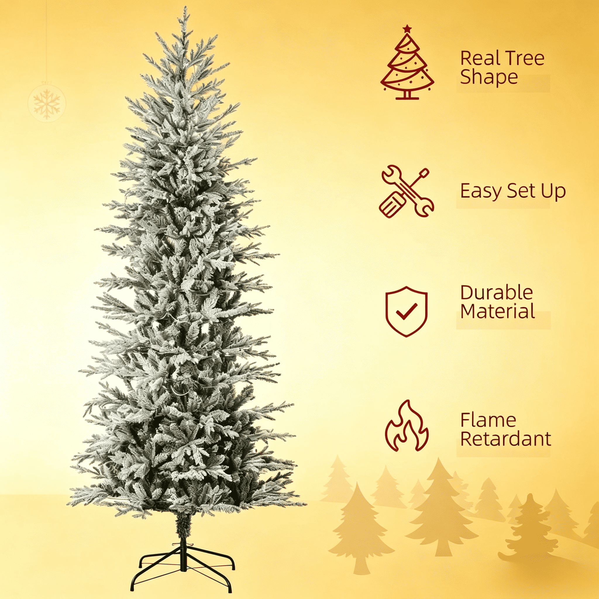 Christmas Trees with Snow Branches, Pre Lit Artificial Flocked Christmas Trees,Warm Yellow Clear Lights, Auto Open