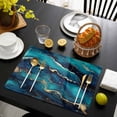 thumbnail image 3 of Blue Black Marble Placemats Set of 4, Modern Golden Abstract Aesthetic Placemats for Dining Table, Place Mats for Kitchen Tabletop, Waterproof Wipeable Dining Table Mats Set, 3 of 9