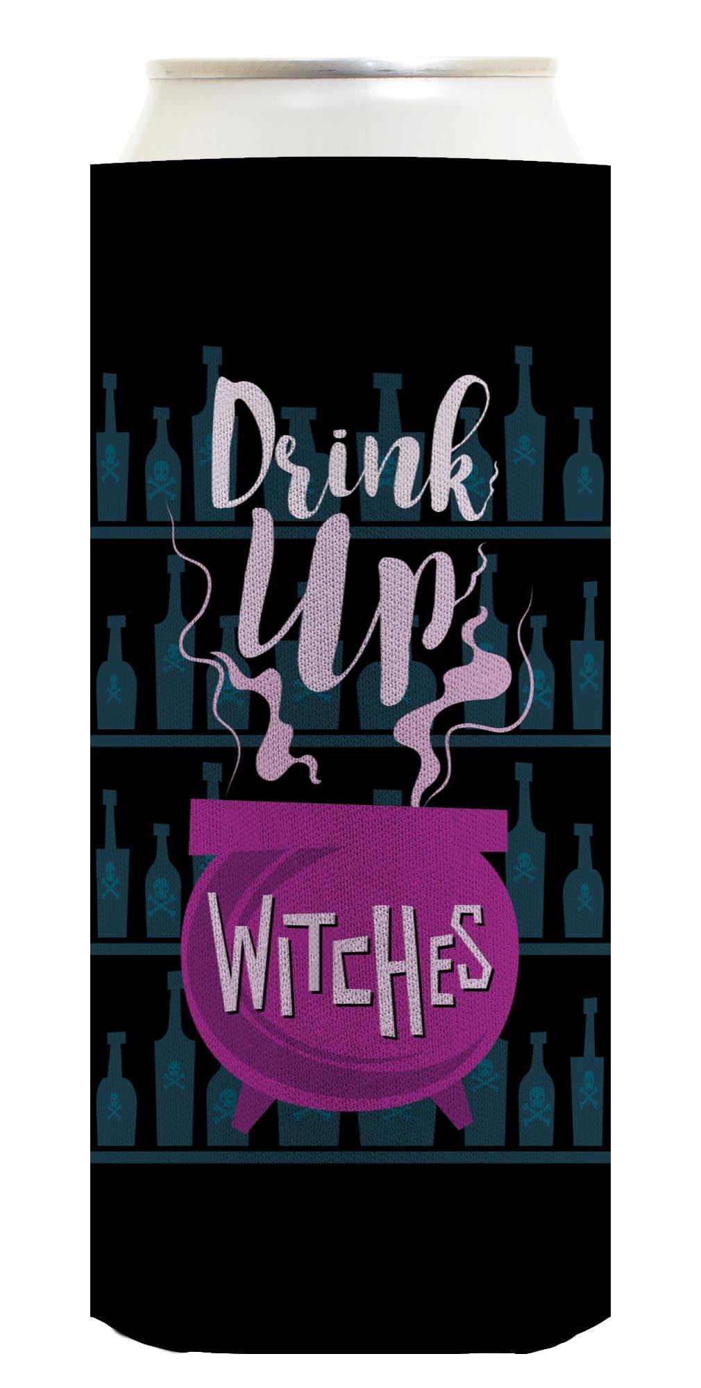 Womens Halloween Party Decorations Drink Up Witches Here For The Boos 2 Sided 6-Pack Ultra Slim Can Drink Sleeves