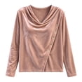 thumbnail image 7 of Womens Velvet Cowl Neck Tops Long Sleeve Elegant Casual Loose Fit Fall Winter Pullover Blouse Pink 2XL, 7 of 7