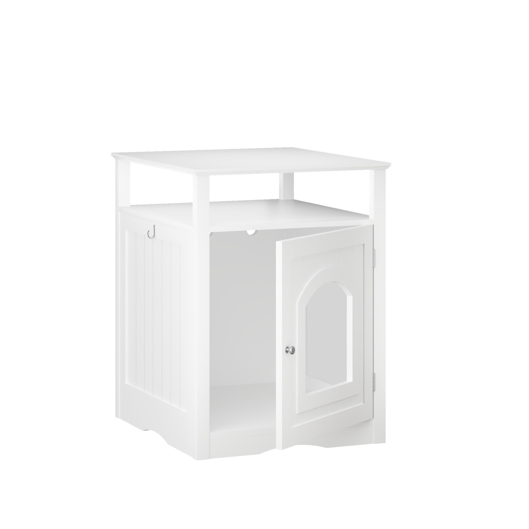 Noble House Cat Litter Box Enclosure Furniture, Wooden Hidden Cat House Cabinet with Storage Shelf, White