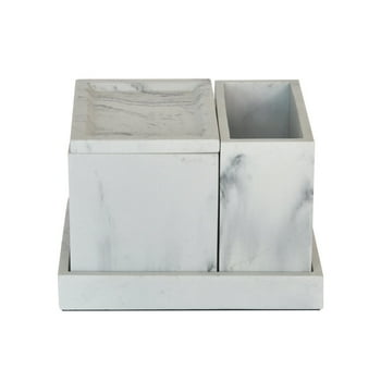Better Homes & Gardens Faux Marble 4 Piece Vanity Organizer Set with Magnetic Side, White