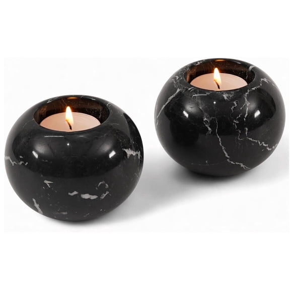 Elborse Marble Tealight Candle Holder 3.5 inches Black Handmade Candle Accent for Home Decor, Ideal Set of 2 Small Votive Candle Holders and Marble Taper Holder for Table Centerpieces