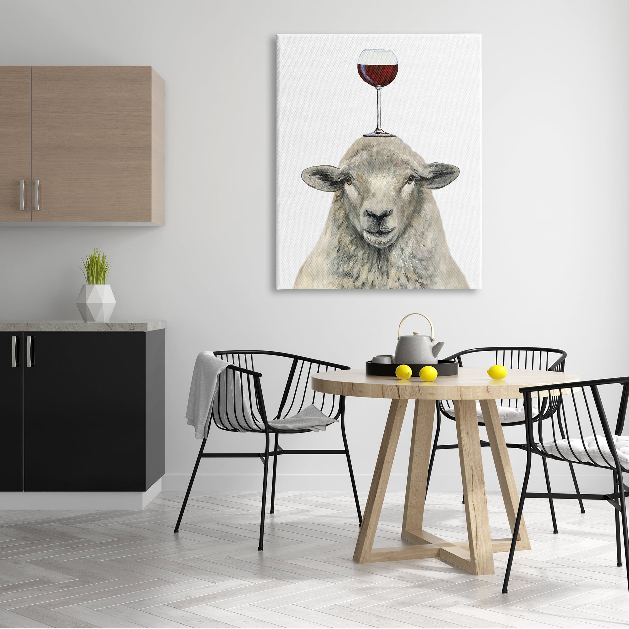 Stupell Industries Sheep Balancing Wineglass Simple White Background Paintings Gallery-Wrapped Canvas Print Wall Art, 36x48, by Coco de Paris