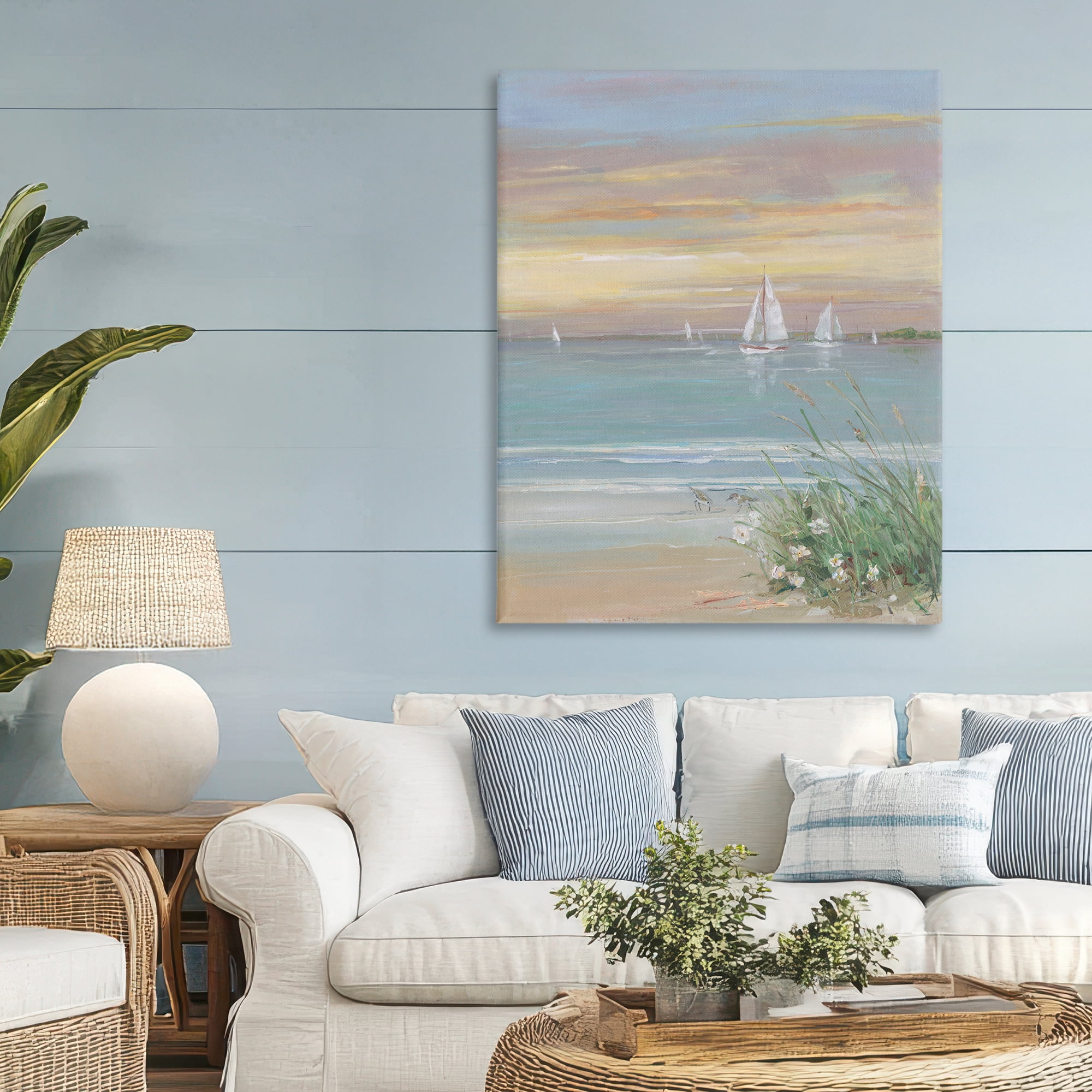 Stupell Industries Sailboats Beyond Sandy Shore Canvas Wall Art, design by Sally Swatland