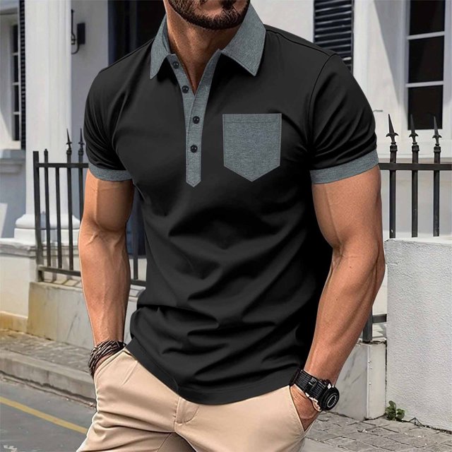 pstuiky camisetas para hombre, Camisa de manga corta con botones y bolsillo para hombre, con cuello abatible y bloques de color ropa de hombre xxxl