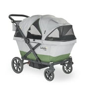 Larktale Caravan Coupe - Compact 2-Seater Stroller Wagon with Small Fold - Adjustable Canopies Included - Gray/Green