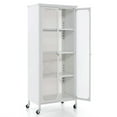thumbnail image 3 of YYAo Glass Doors Storage Cabinet with Wheels and Adjustable Shelves-White, 3 of 10