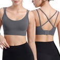 thumbnail image 2 of Gubotare Sports Bra High Impact Womens Seamless Ribbed Longline High Neck Sports Bra - Racerback Padded Slim Fit Crop Tank Top with Built in Pads (Grey,S), 2 of 8