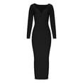 thumbnail image 4 of Efsteb 2025 Fall Fashion Women Dresses V Neck Long Sleeve Wrap Sweater Dress Casual Solid Bodycon Ruched Knitted Long Dresses (Black,L), 4 of 5