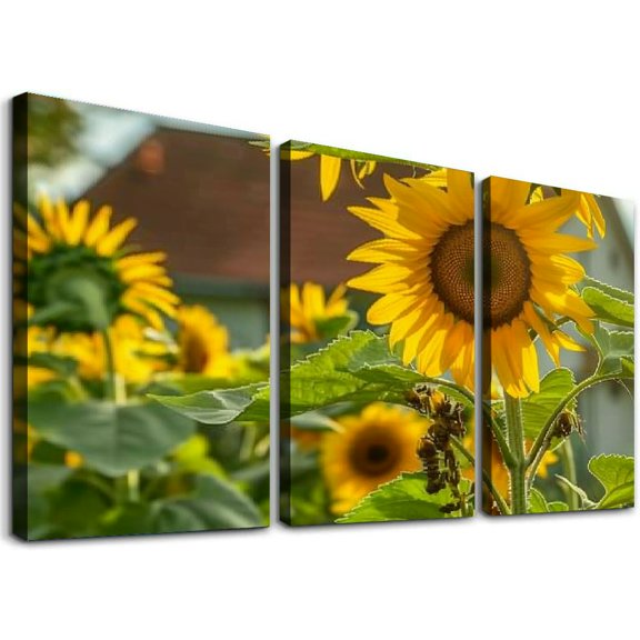 Ullo0ord Canvas Wall Art Painting One Panel Summer Sunflower Nature Floral Artwork Prints, Modern Framed Canvas Wall Decorations for Living Room Bedroom Bathroom