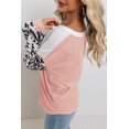 thumbnail image 4 of Women's Pink Leopard Sleeve Patchwork Waffle Knit Top, 4 of 5