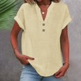 thumbnail image 2 of EINCcm Summer Tops for Women 2025 Trendy Short Sleeve Cotton Linen Shirt Casual V Neck Tunic Blouses Outfits, 2 of 6
