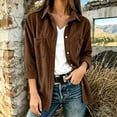 thumbnail image 2 of AherBiu Corduroy Shacket for Women Button down Shirt Lapel Collared Open Front Vintage Long Sleeve Tops with Pocket(Large,Brown), 2 of 7