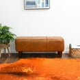 thumbnail image 2 of Serena Mid-Century Modern Genuine Leather Upholstered Bench in Tan, 2 of 6
