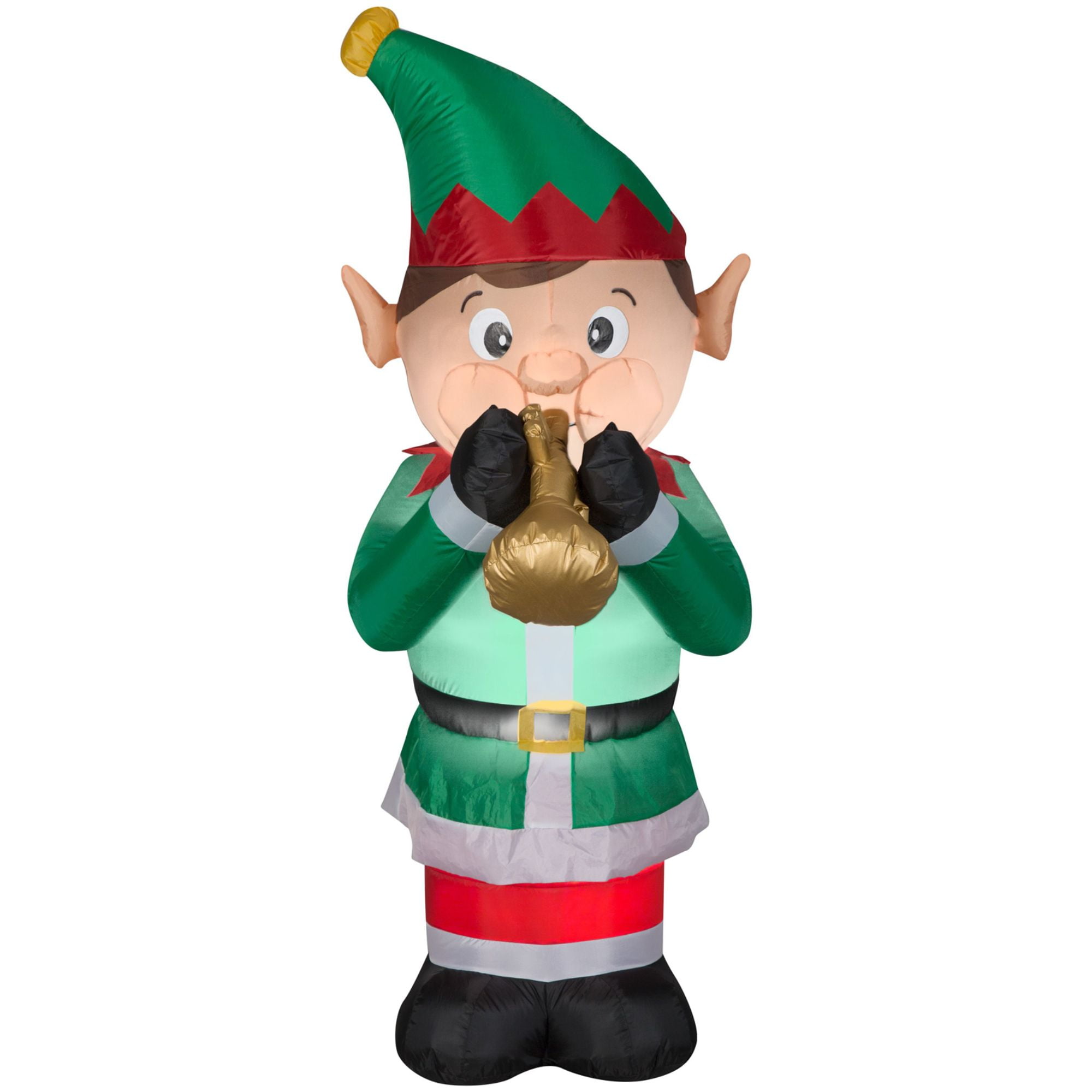72" Green and Red Mixed Media Elf Animated Inflatable Airblown