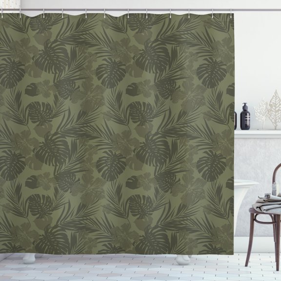Ambesonne Hawaiian Colors Shower Curtain, Monochrome Plants, 69"Wx75"L, Army Green Slate Brown