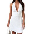 thumbnail image 1 of Vestido OWIN para mujer, halter, cuello en V, línea A, doble capa, blanco, 1 of 4