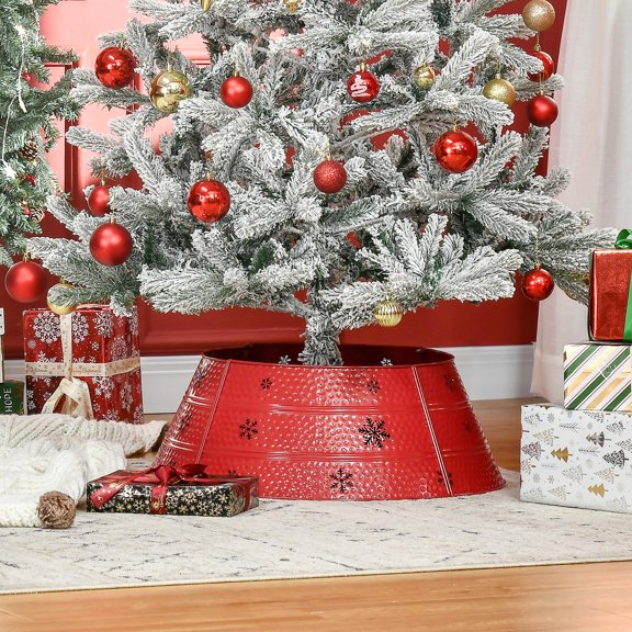 HOMCOM Christmas Tree Collar, Steel Tree Ring Skirt, Home Xmas Decoration for Christmas Tree, 26" x 26" x 9", Red