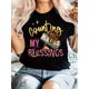 thumbnail image 1 of Camisetas De Manga Corta Para Mujer, Camisetas De Verano Para Oficina, Camping, ComprasWomen's Vintage-Inspired "Counting My Blessings" Graphic Tee - Black Polyester, Round Neck Short Sleeve with Mo, 1 of 6