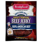 Bridgford Sweet Baby Ray's Sweet Teriyaki Beef Jerky, 3.25 oz – 100% American Beef, Gourmet Flavor