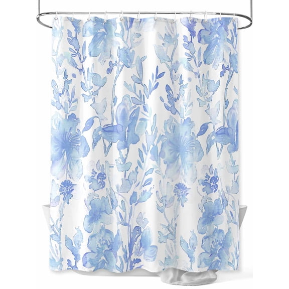 Shower Curtains Watercolor Flower Bath Curtain Blue Floral Plant Waterproof Bathroom Shower Curtain Set with Hooks Decoration 72 x 72 Inches