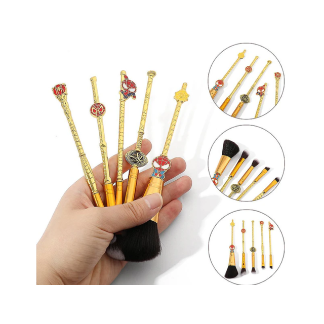 Juego de 5 brochas de maquillaje de metal de Marvel Spider-man, brochas para sombras de ojos