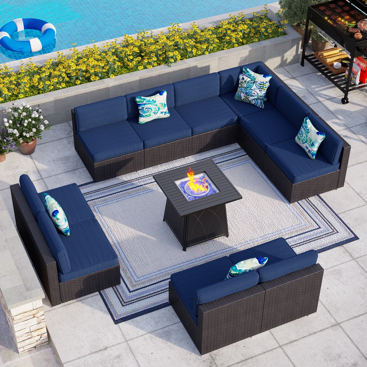 MF Studio 11 PCS Outdoor Patio Furniture Set with Fire Pit Table Patio