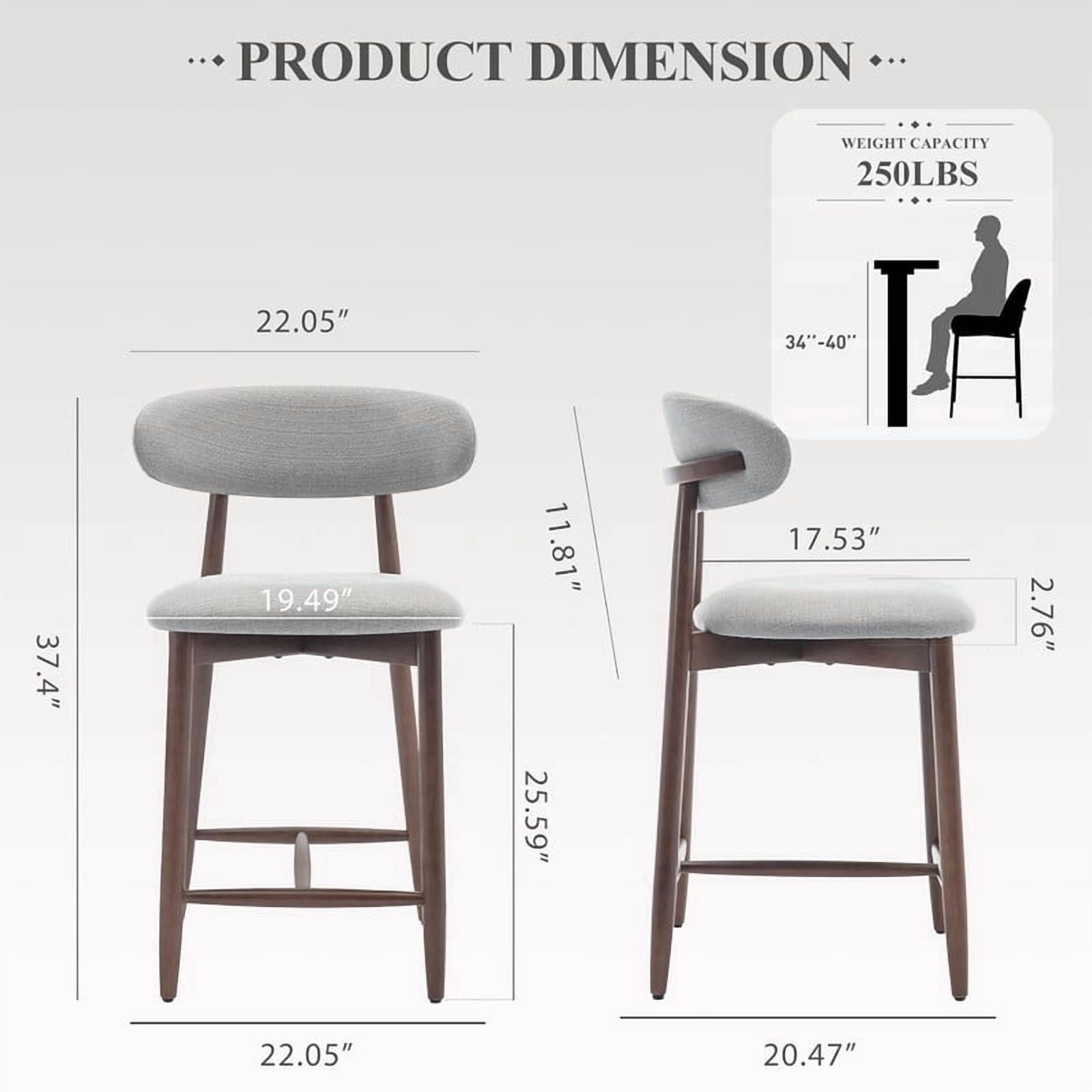 COLAMY Upholstered Counter Height Bar Stools Set of 3, Kitchen Island Stools with Back, Suitable for 34"-41" Table, Modern Counter Chairs with Wood Legs for Dining Room, Light Grey
