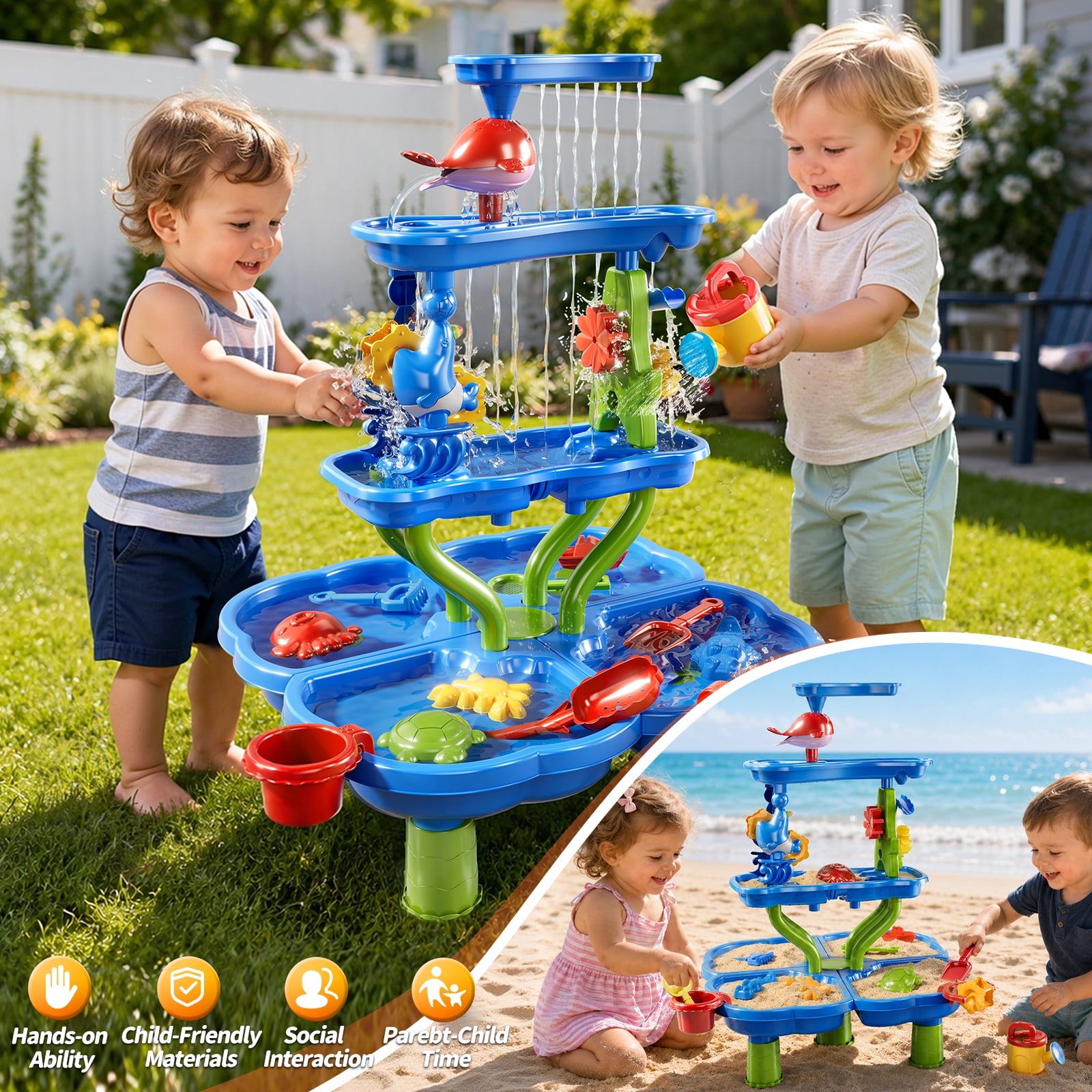Dinosaur Planet Kids Sand Water Table 4-Tier Sand And Water Play Table Toys For Toddlers Kids, Activity Sensory Tables Outside Beach Toys Boys Girls Gift(Random  Color)